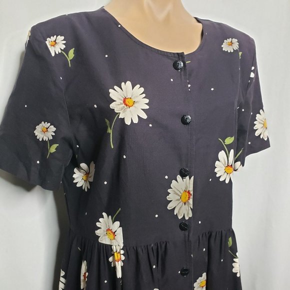 Vintage Black Daisy Summer Print Dress On The Verge Size Large Maxi - Picture 7 of 11